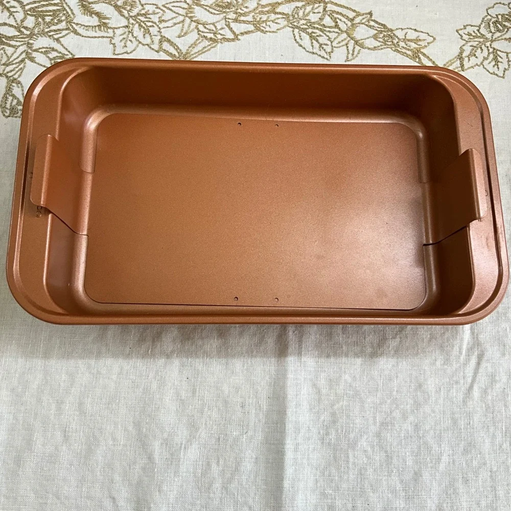 Copper Chef Nonstick Bake Pan Set with Lift Out Rack and Storage Lid Copper 11x7